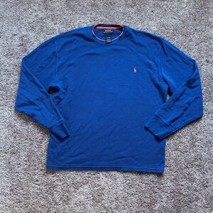 Polo Ralph Lauren Men's Blue Knit Long Sleeve Shirt with Orange Lining Details